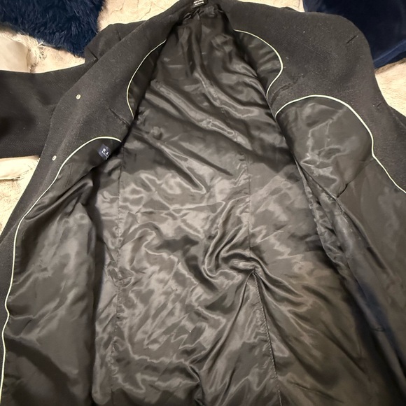 Vtg Ralph Ralph Lauren Overcoat Wool  Dark Gray Black Herringbone Mens 48R - Picture 6 of 14